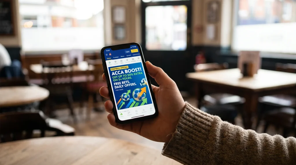 Acca insurance and boost promotional offer displayed on a mobile betting app screen
