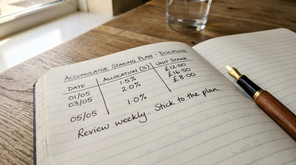 Disciplined staking plan for football accumulators with bankroll percentage rules