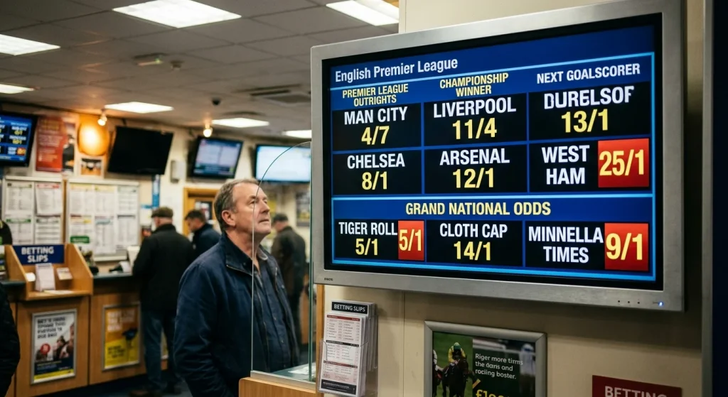 Bookmaker odds prominently displayed on a screen influencing a punter's first impression