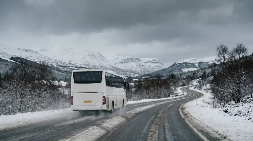 Long-distance away travel through Scottish Highlands landscape to a Premiership fixture