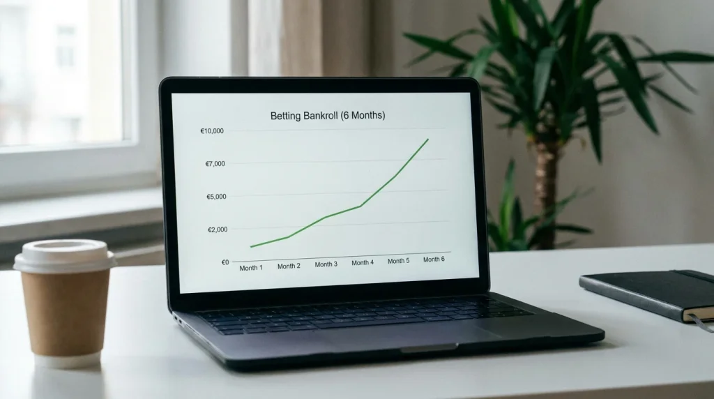 Simple line chart showing steady bankroll growth over several months of systematic betting