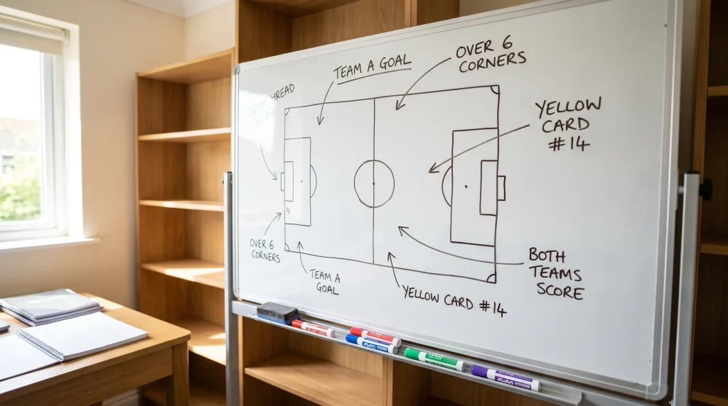 Tactical board showing match scenario with correlated bet builder legs mapped out