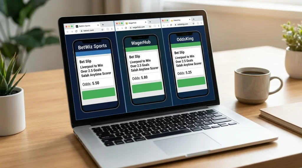 Three betting platform screens showing different prices for the same bet builder combination