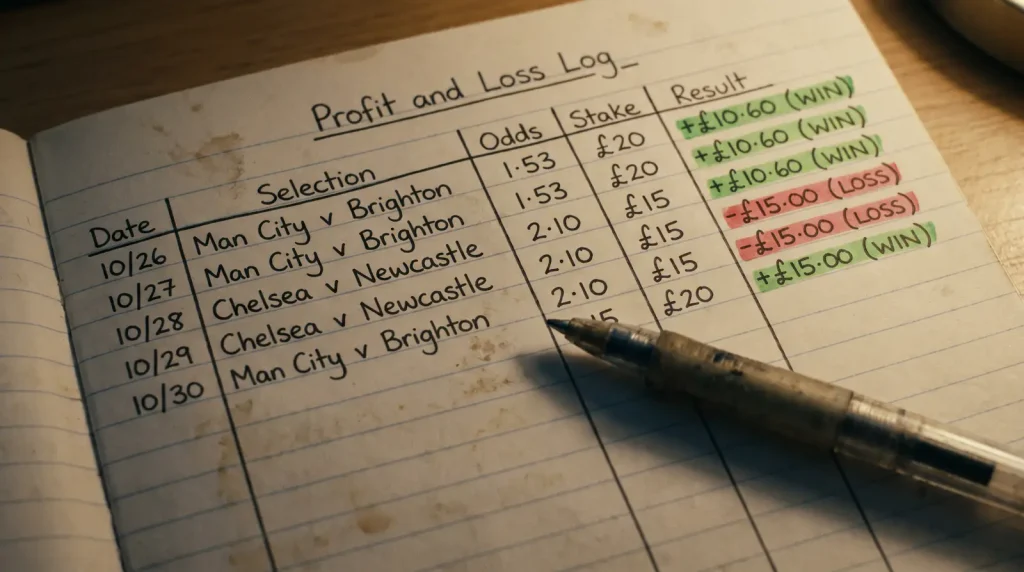 Profit and loss tracking sheet for football value betting over a season