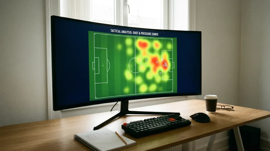 Shot map showing volume inside the penalty box for BTTS prediction analysis