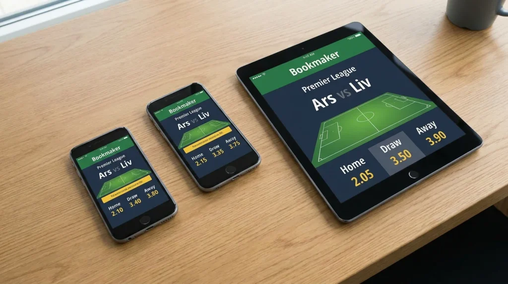 Split screen of several bookmaker apps displaying different prices for the same match