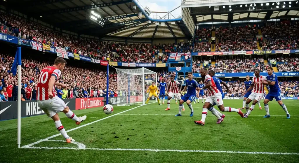 Corner kick routine with players positioned at near and far post