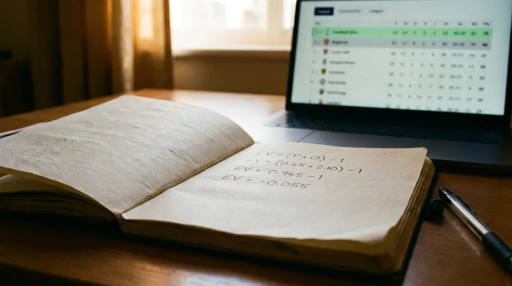 Step-by-step edge calculation written in a punter's notebook