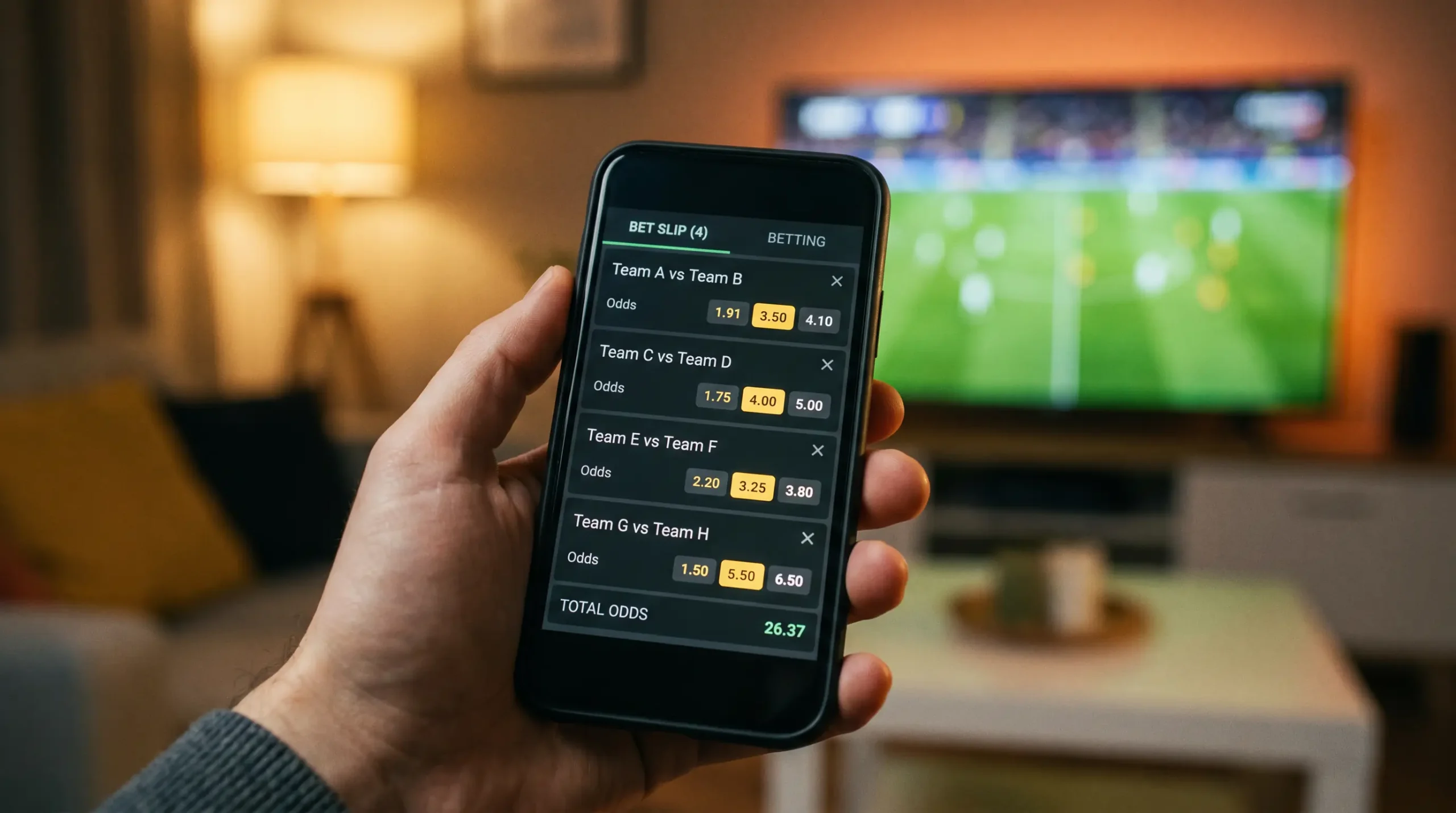 Football accumulator selections displayed on a mobile betting app screen
