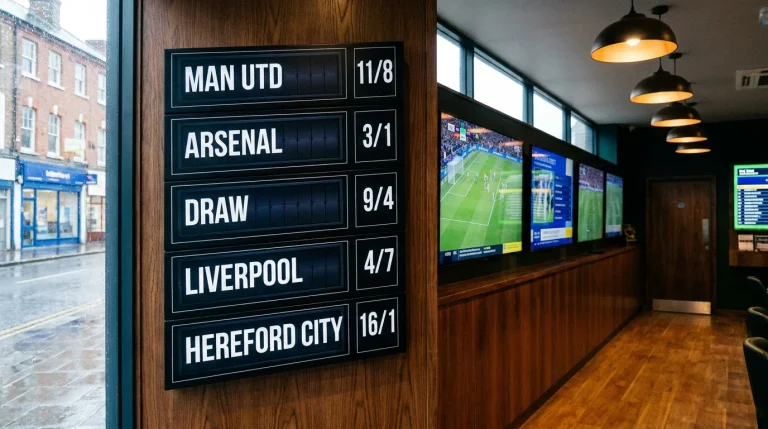 Fractional and decimal odds side by side on a bookmaker display board