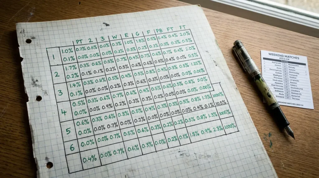 Nine-outcome half-time full-time result matrix with bookmaker pricing distribution