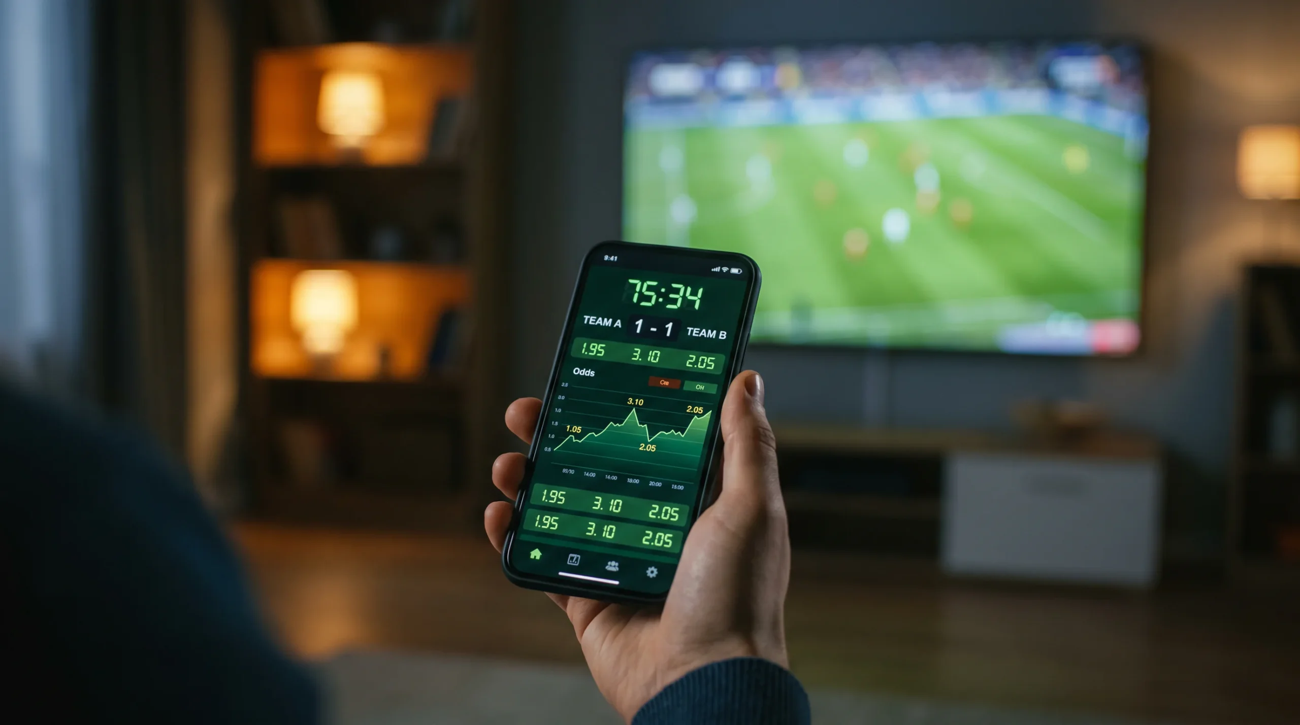 Live football betting interface on a smartphone showing in-play odds during a match