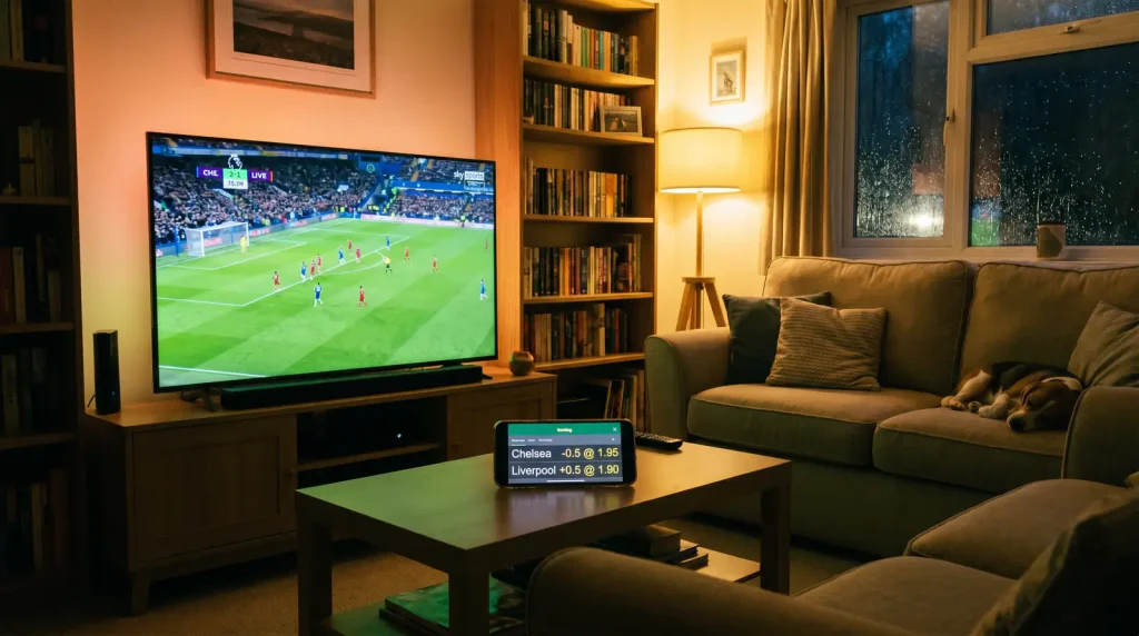 In-play betting screen with Asian handicap odds updating during a football match