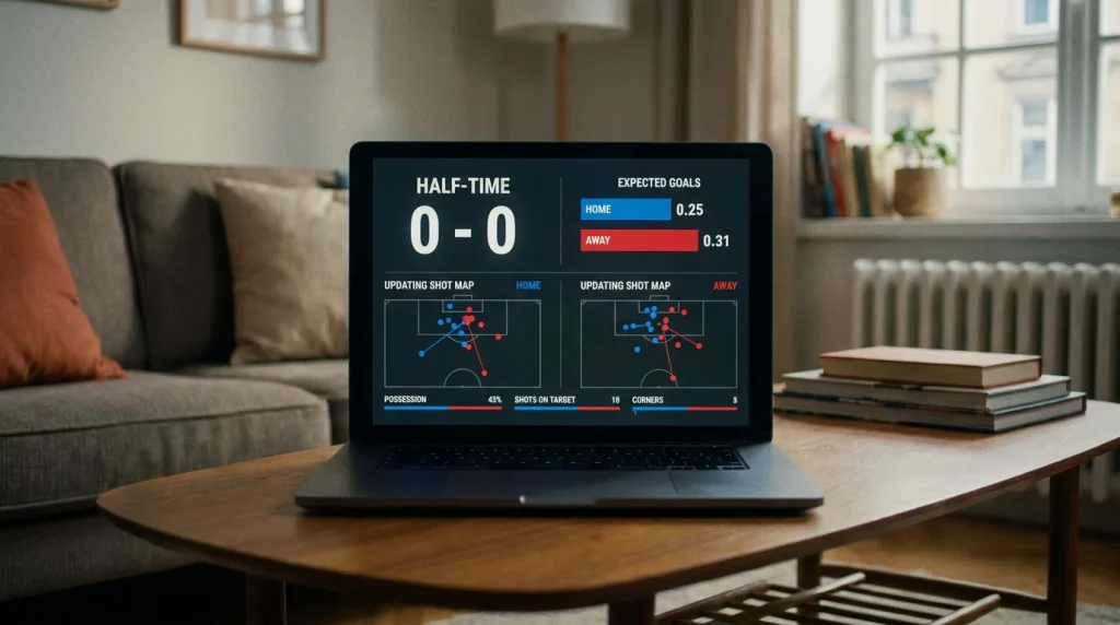Live match expected goals dashboard showing dominant team at half-time