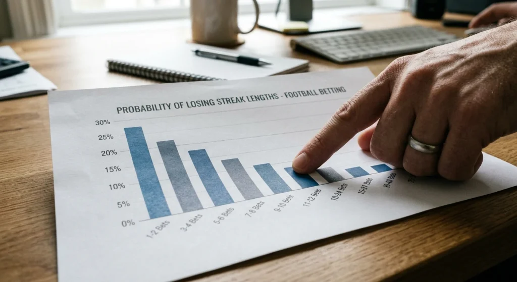 Graph showing losing streak probability within normal variance for football betting
