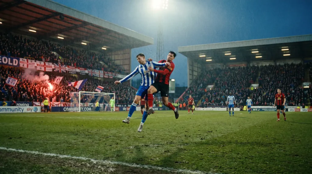 Local derby football match with cautious tactical setup and tight scoreline
