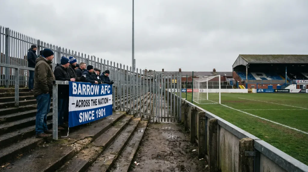 Small English football ground with a compact away section behind the goal