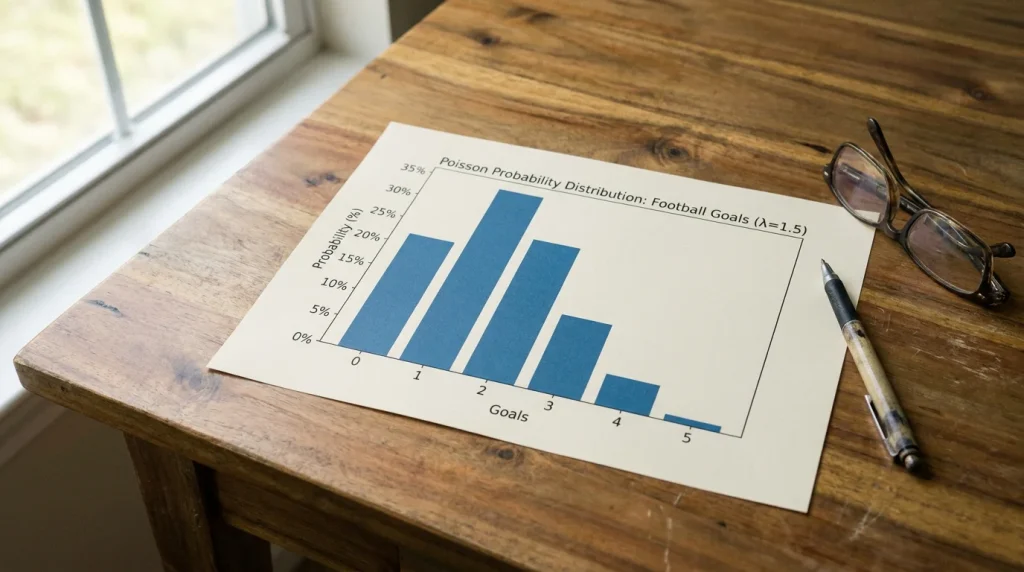 Poisson distribution chart applied to football scoreline modelling