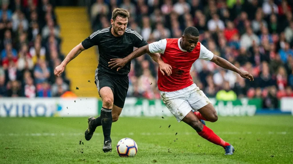 High-pressing football team winning the ball in the opponent half during a Premier League match