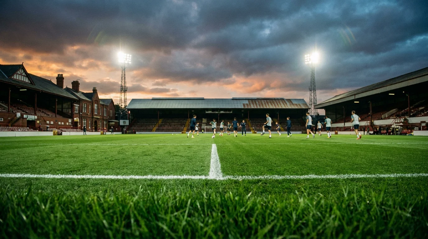 Premier League football pitch viewed from the stands moments before kick-off