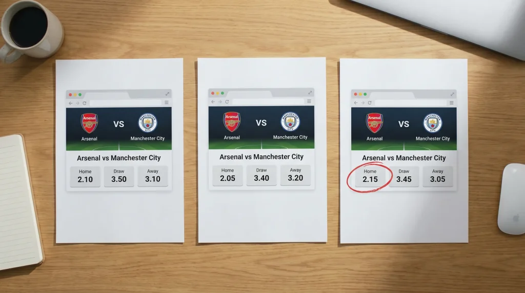 Side-by-side odds comparison across three UK bookmakers for the same football fixture