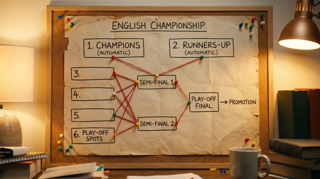 Championship promotion race bracket showing automatic and playoff positions