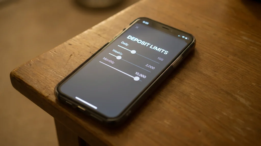 Deposit limit settings screen on a UK bookmaker app