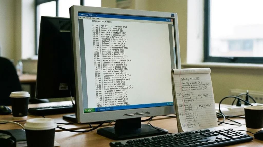 Saturday football fixture list displayed on screen for weekend betting research