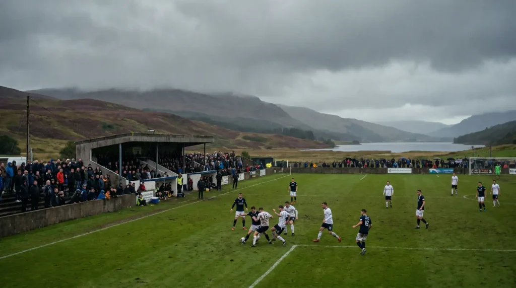 Scottish Premiership football match at a compact ground with strong home atmosphere