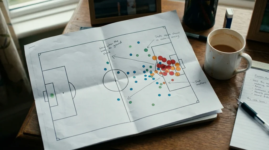 Player shot map showing locations and frequencies inside the penalty box