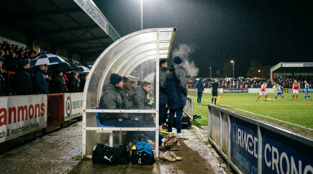 Championship squad bench during midweek fixture highlighting rotation demands