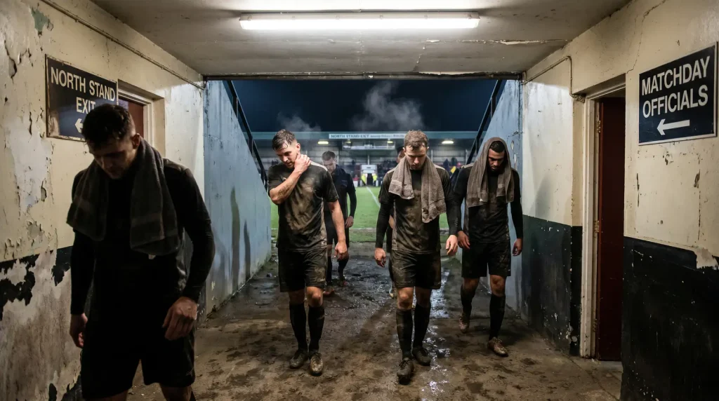 Tired Premier League players walking off the pitch after a midweek European fixture