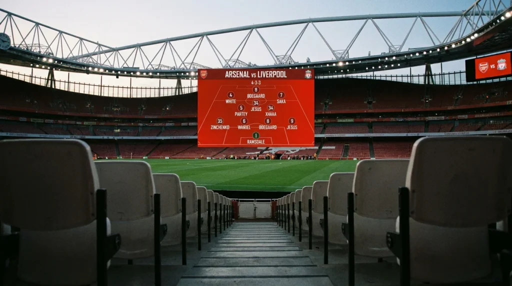 Team lineup announcement displayed on stadium screen before kick-off