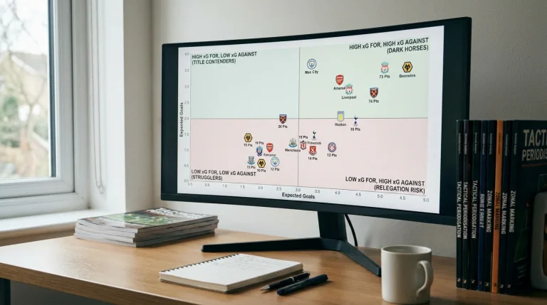 Expected goals scatter plot displayed on analyst screen for football betting