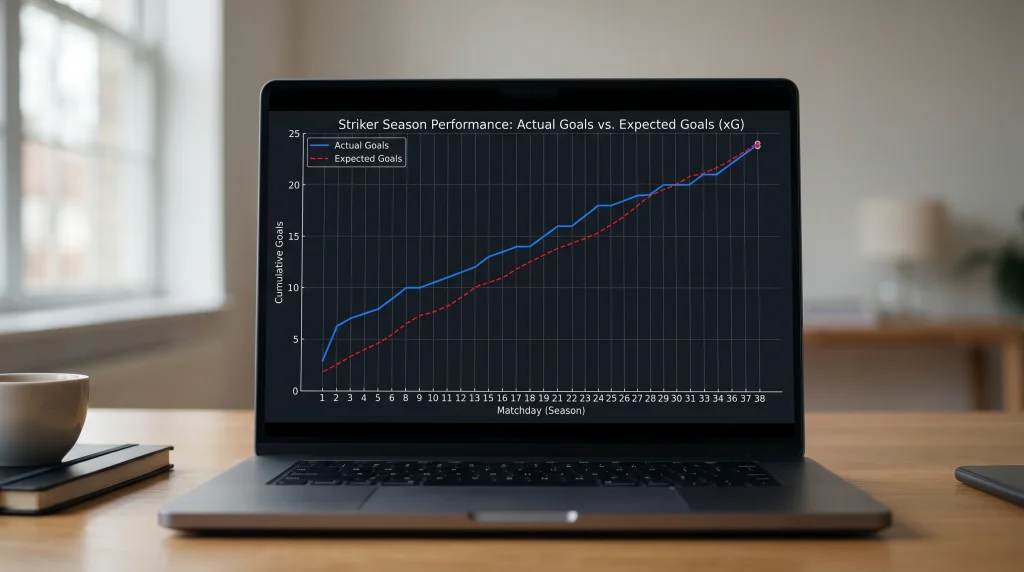 Chart showing striker finishing rates regressing toward expected goals over season
